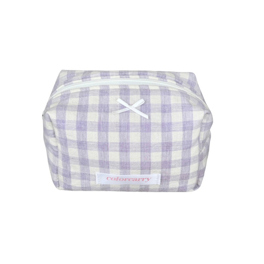 Gingham Cotton Makeup Pouch in purple, small size with gingham pattern, Colorcarry