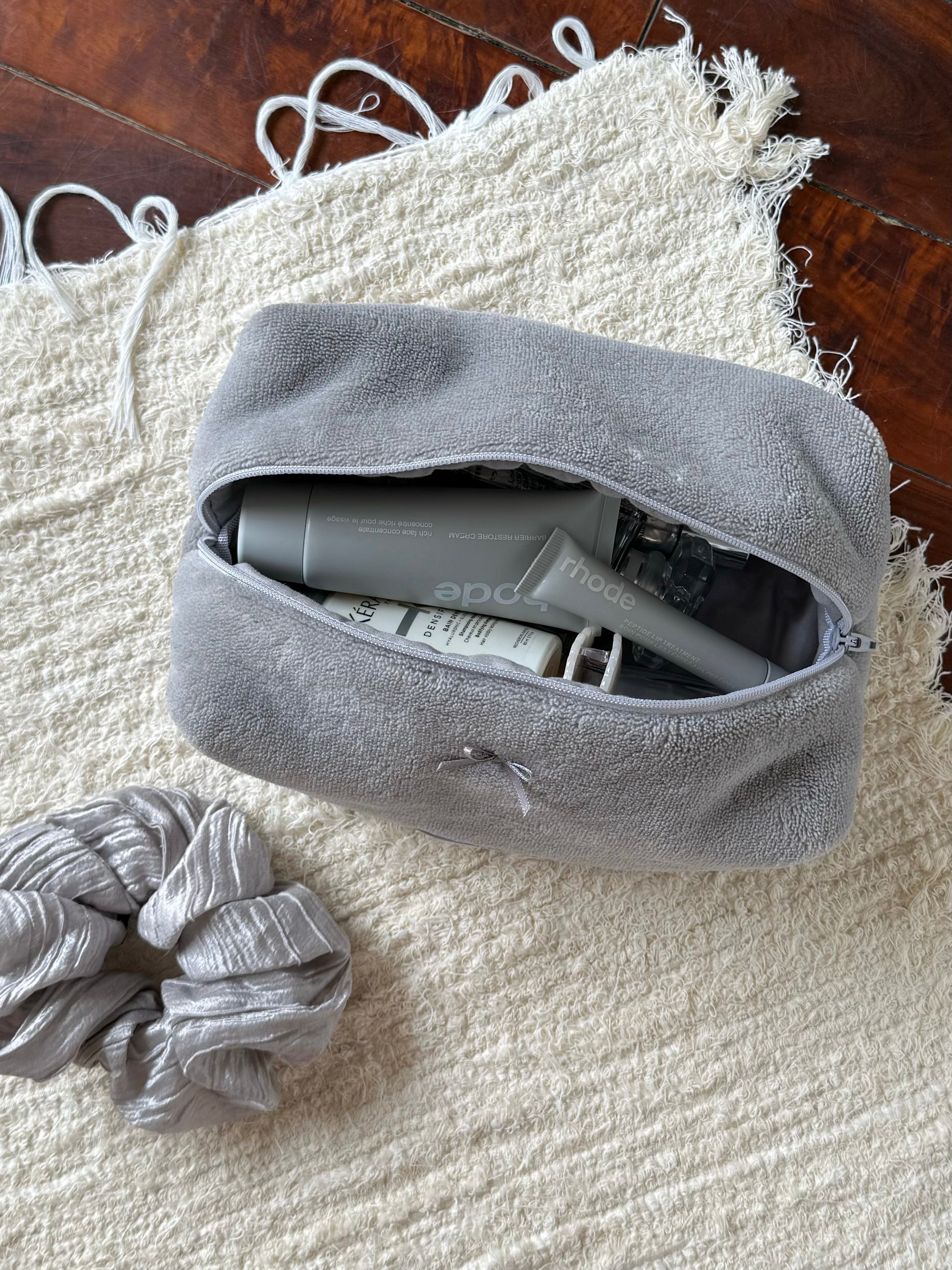 Soft coral fleece grey makeup bag, Colorcarry brand