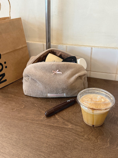 Brown Coral Bloom cosmetic pouch for everyday use