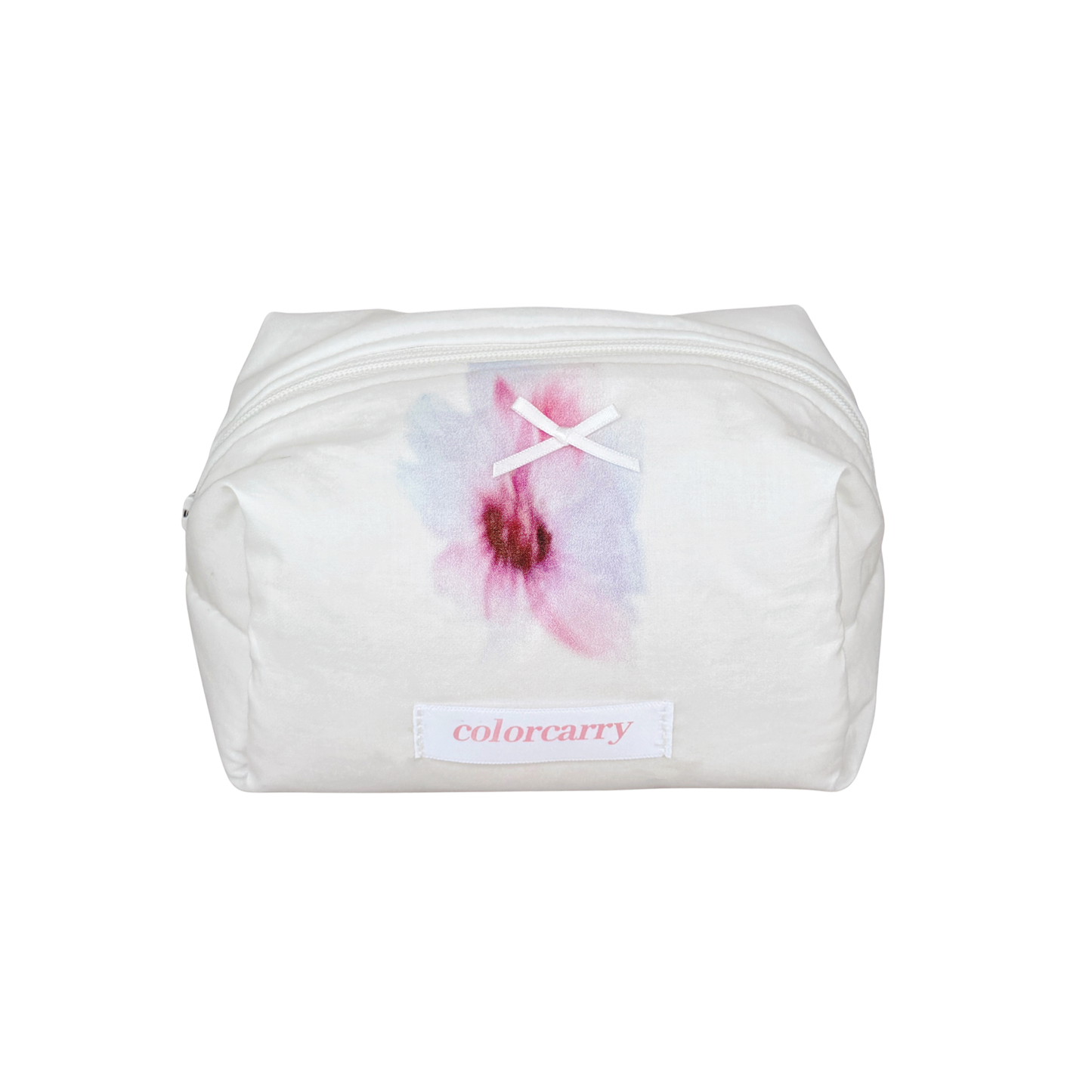 Soft Bloom Cotton Makeup Pouch in soft cloud color, small size with unique floral pattern, Colorcarry
