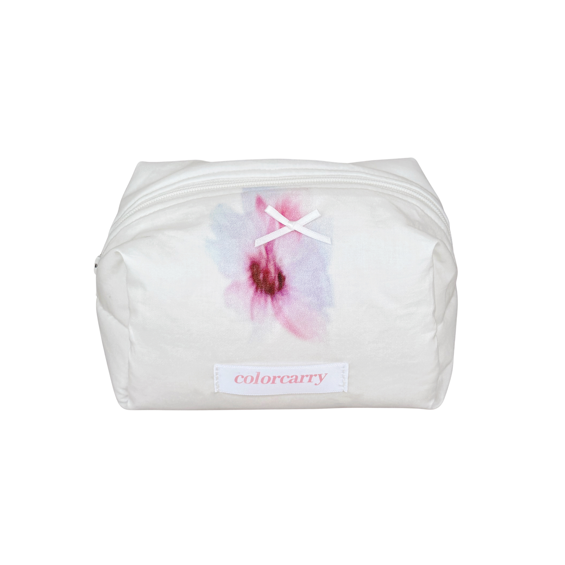 Soft Bloom Cotton Makeup Pouch in soft cloud color, small size with unique floral pattern, Colorcarry