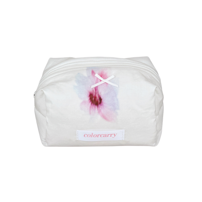 Soft Bloom Cotton Makeup Pouch in soft cloud color, small size with unique floral pattern, Colorcarry