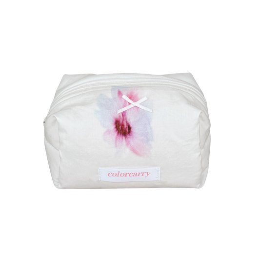 Soft Bloom Cotton Makeup Pouch in soft cloud color, small size with unique floral pattern, Colorcarry
