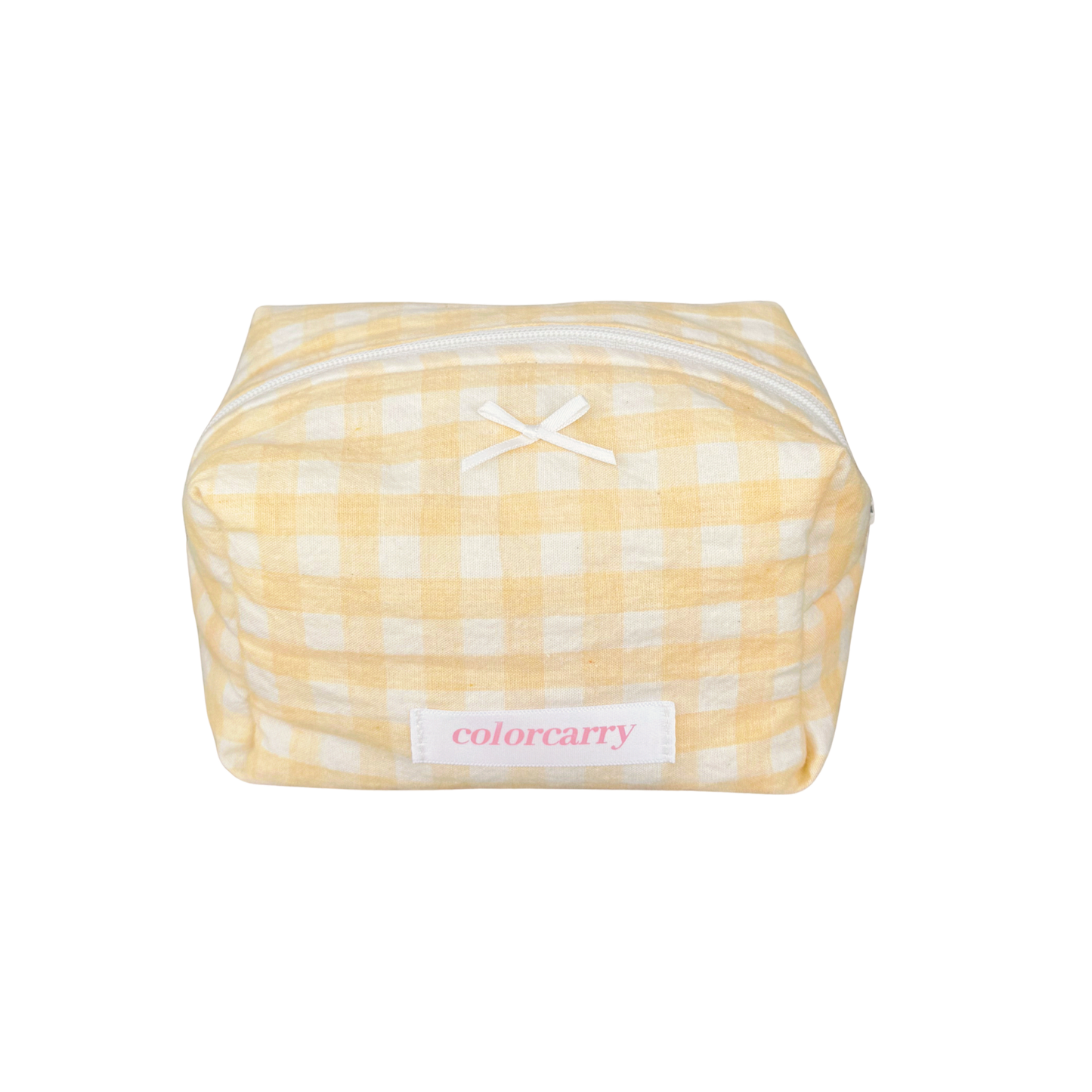 Gingham Cotton Makeup Pouch in yellow, small size with gingham pattern, Colorcarry