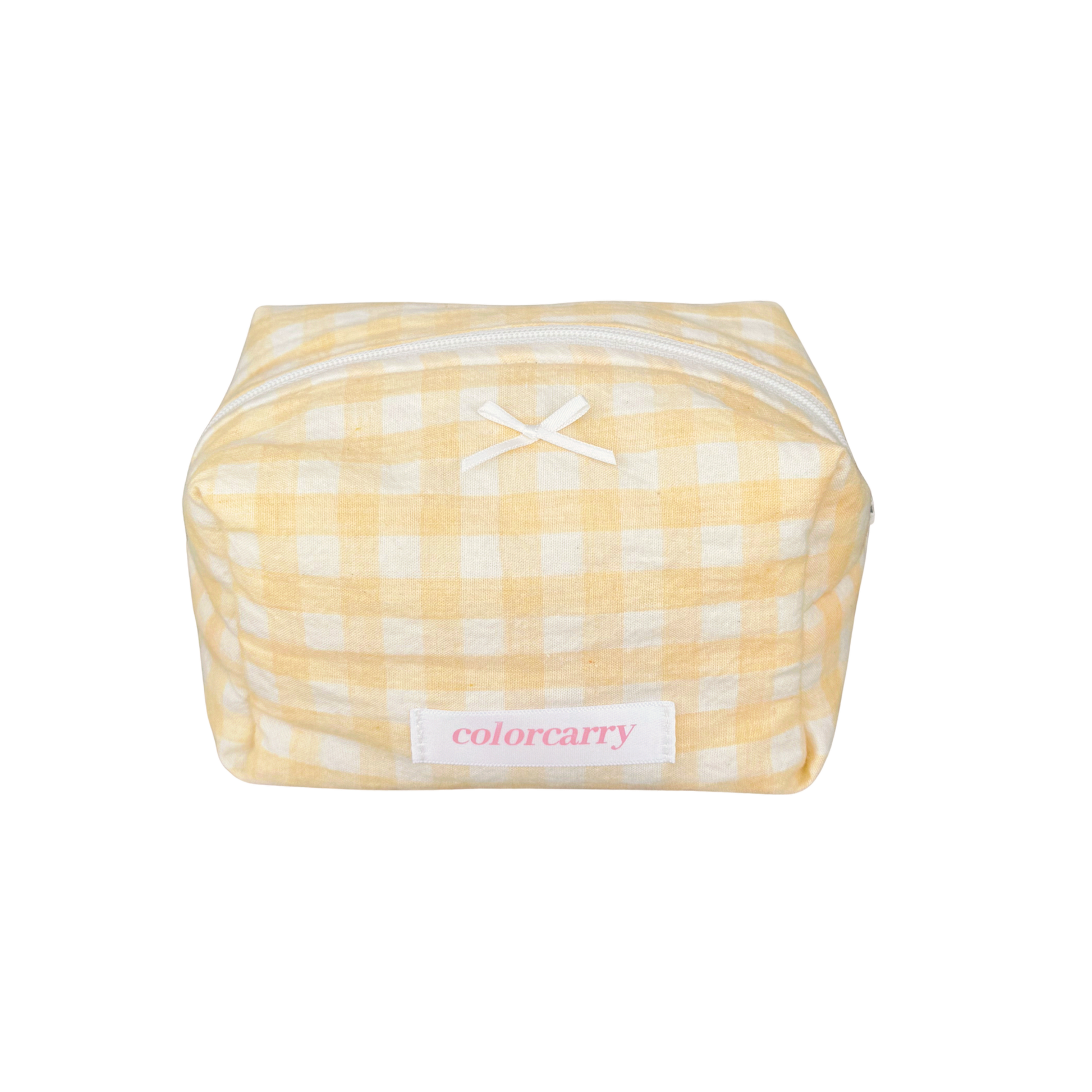 Gingham Cotton Makeup Pouch in yellow, small size with gingham pattern, Colorcarry