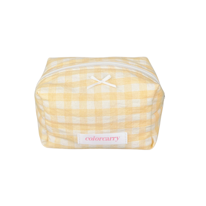 Gingham Cotton Makeup Pouch in yellow, small size with gingham pattern, Colorcarry