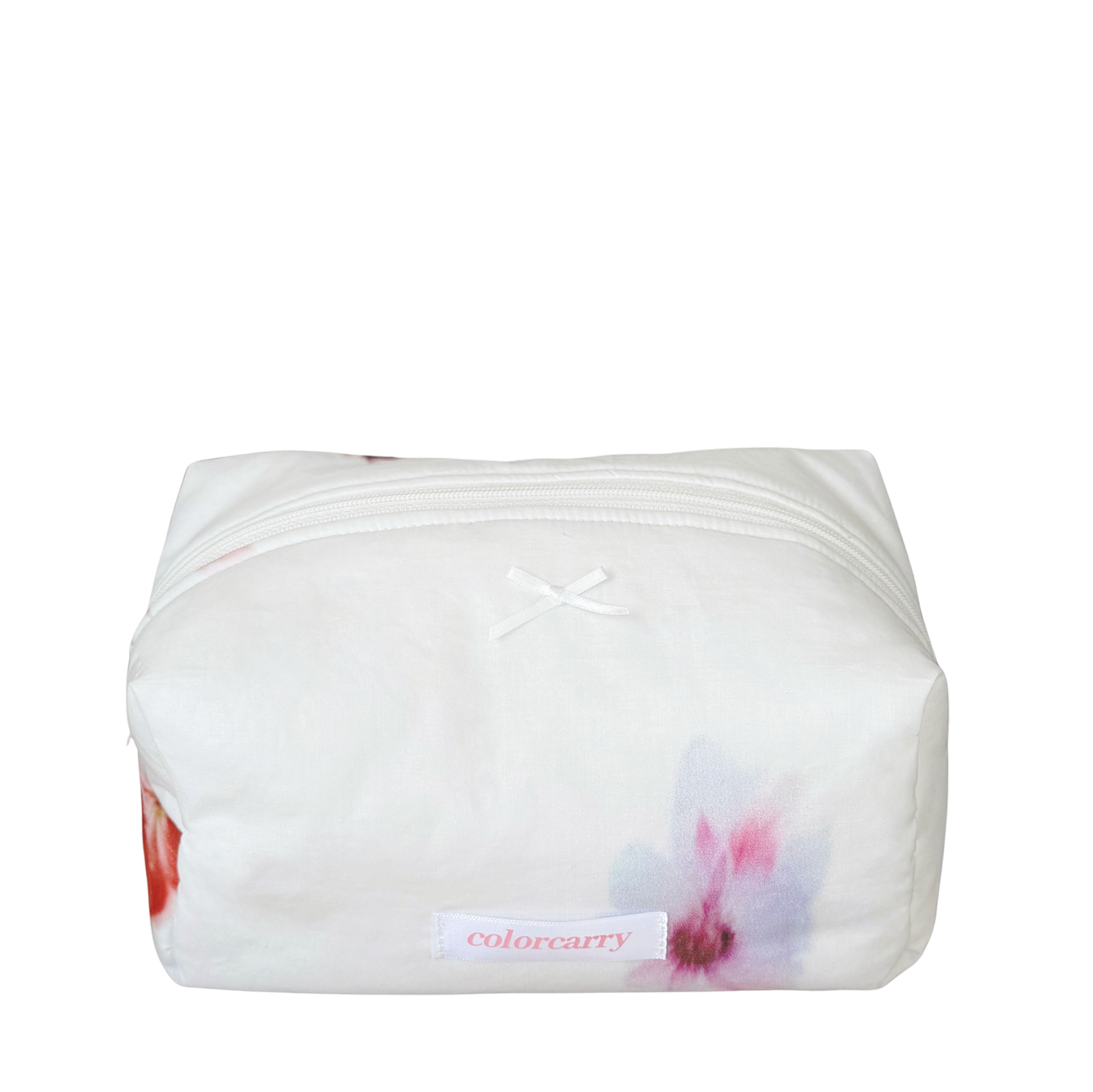 Soft Bloom Cotton Makeup Pouch in soft cloud color with unique floral pattern, Colorcarry