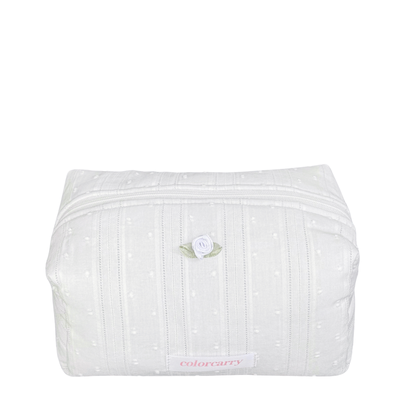 White lace cotton makeup pouch with jacquard design, large size, Colorcarry