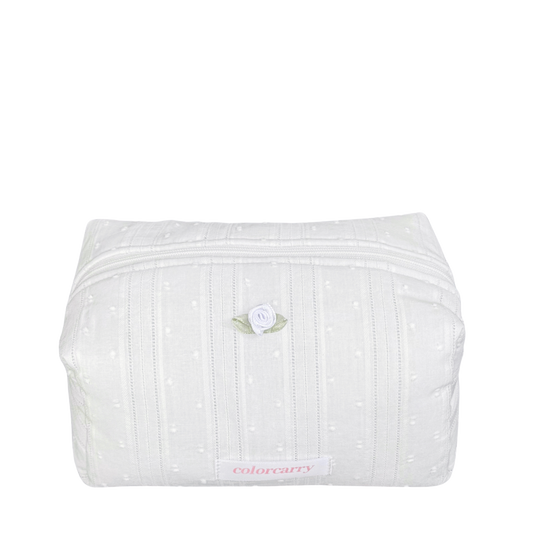 White lace cotton makeup pouch with jacquard design, large size, Colorcarry