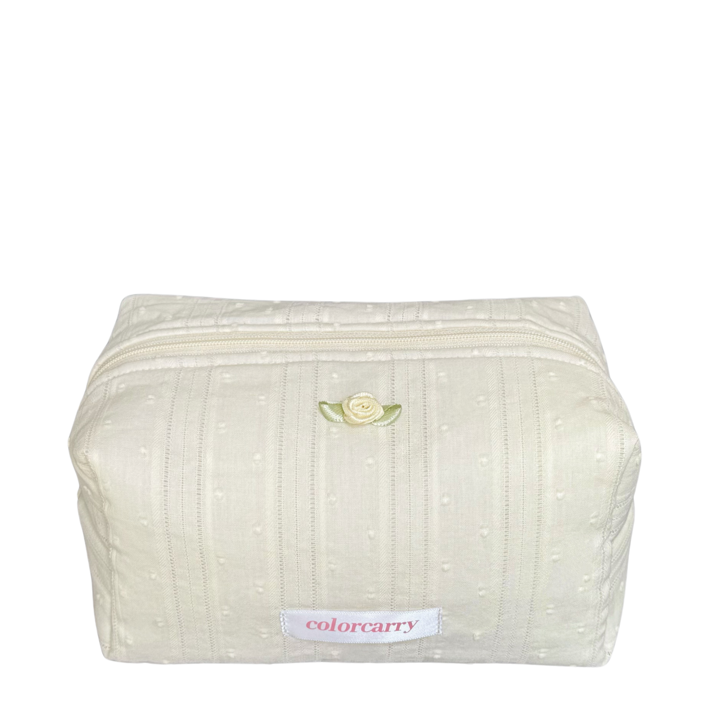 Beige lace cotton makeup pouch with jacquard design, large size, Colorcarry