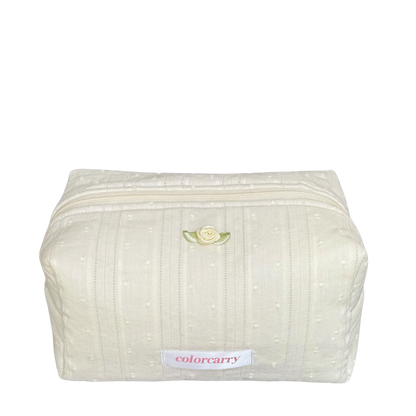 Beige lace cotton makeup pouch with jacquard design, large size, Colorcarry