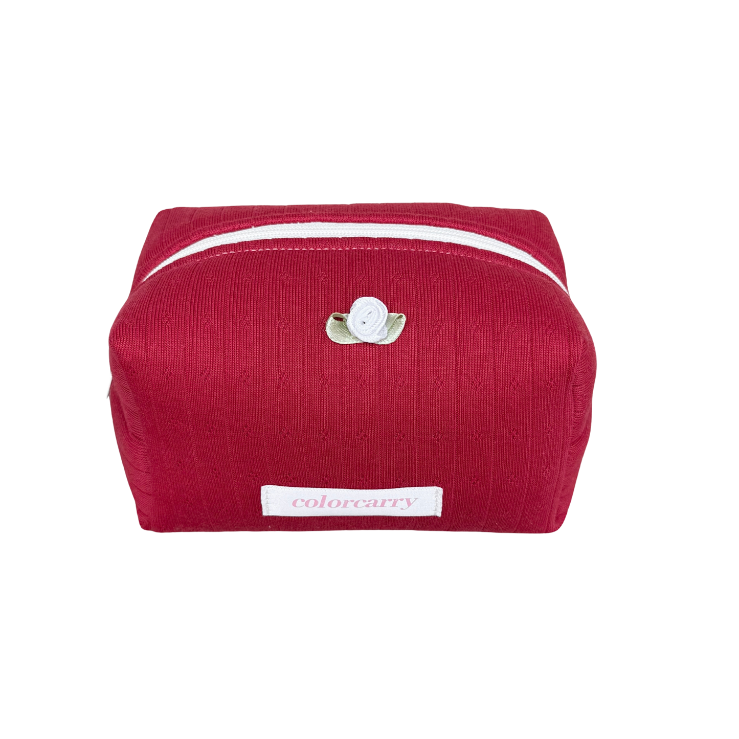 Soft Rib Knit Makeup Pouch in deep red, small size, rib-knit texture, Colorcarry
