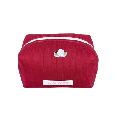 Soft Rib Knit Makeup Pouch in deep red, small size, rib-knit texture, Colorcarry