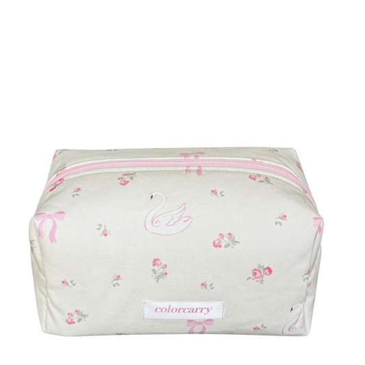 Swan Canvas Pouch , large size, soft canvas with delicate swan motif, Colorcarry