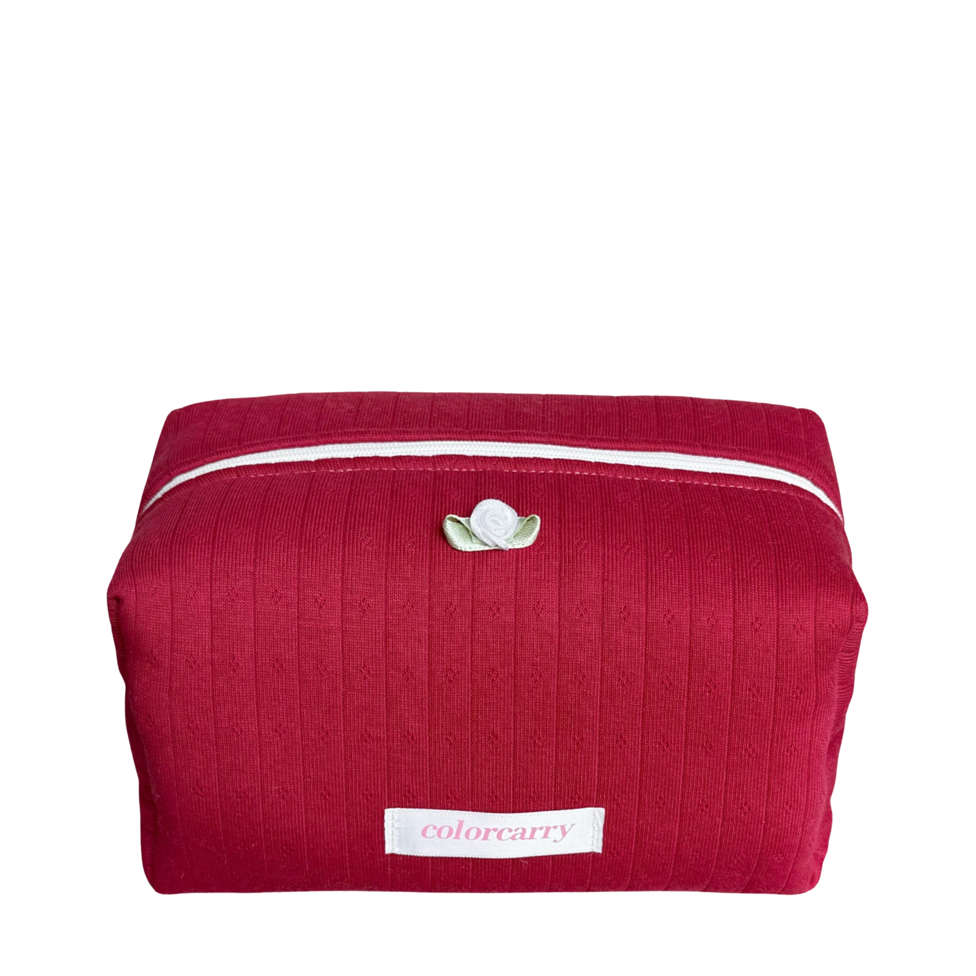 Soft Rib Knit Makeup Pouch in deep red, rib-knit texture, Colorcarry