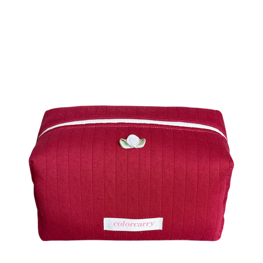 Soft Rib Knit Makeup Pouch in deep red, rib-knit texture, Colorcarry