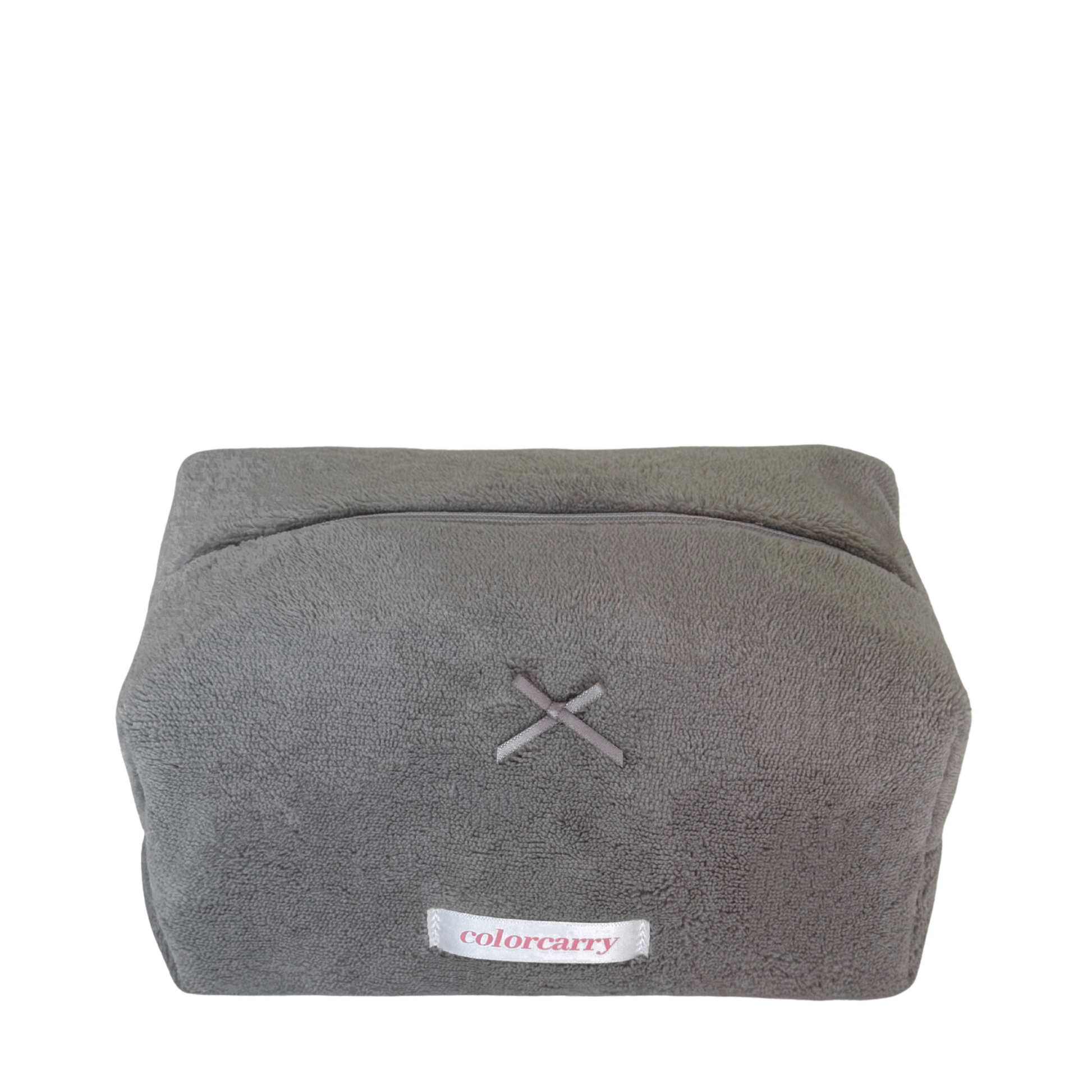 Coral Bloom grey makeup bag, soft coral fleece, Colorcarry