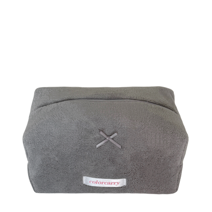 Coral Bloom grey makeup bag, soft coral fleece, Colorcarry