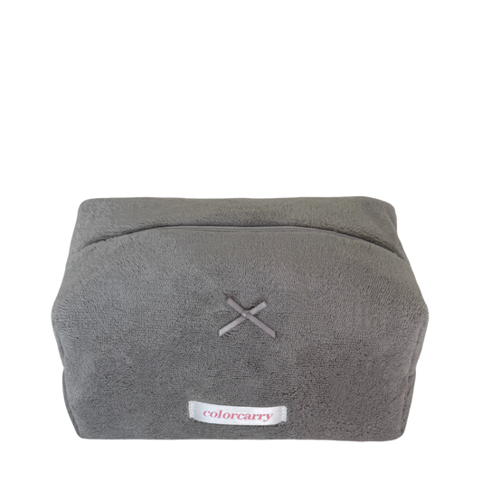 Coral Bloom grey makeup bag, soft coral fleece, Colorcarry