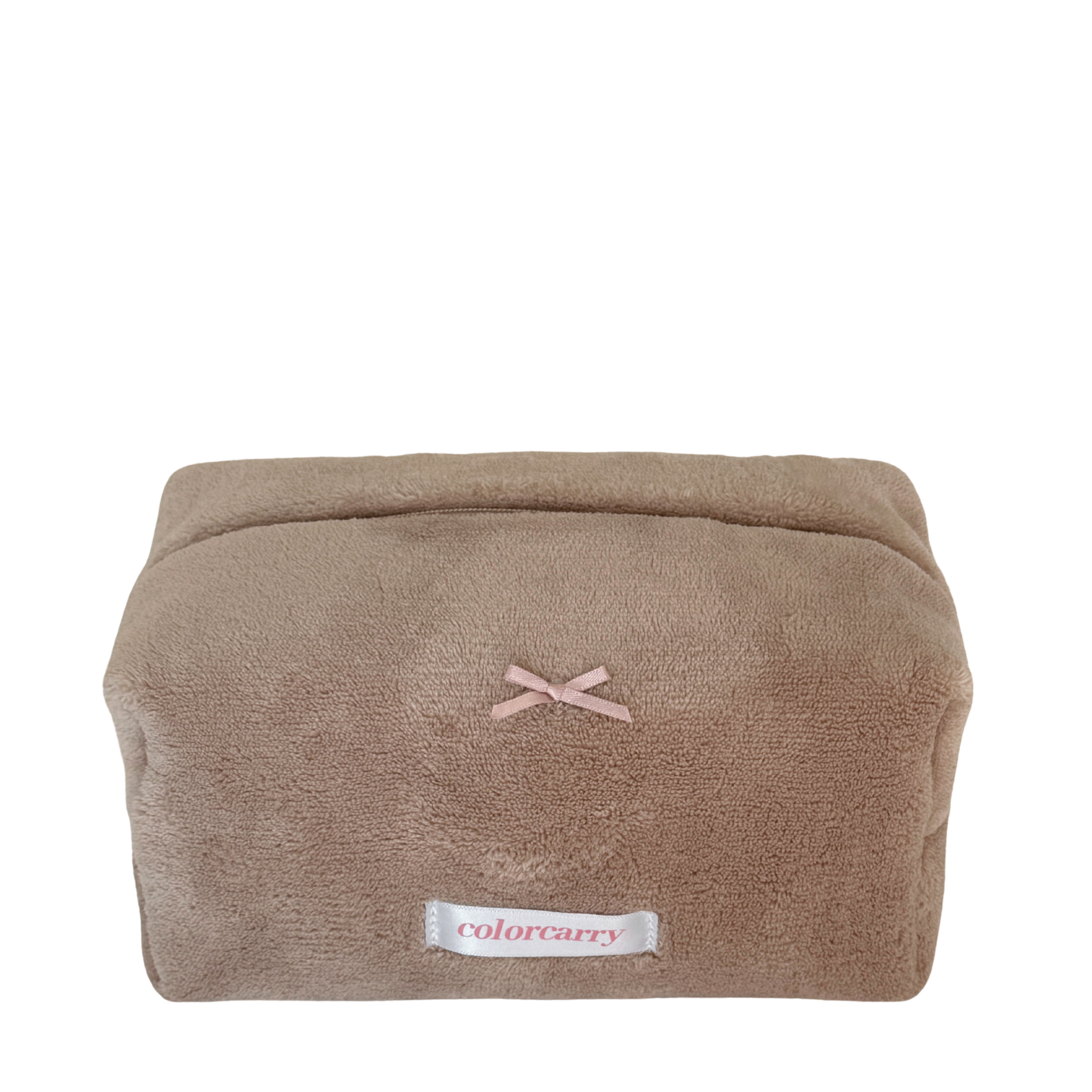 Coral Bloom brown makeup bag, soft coral fleece, Colorcarry