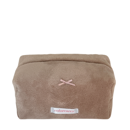 Coral Bloom brown makeup bag, soft coral fleece, Colorcarry