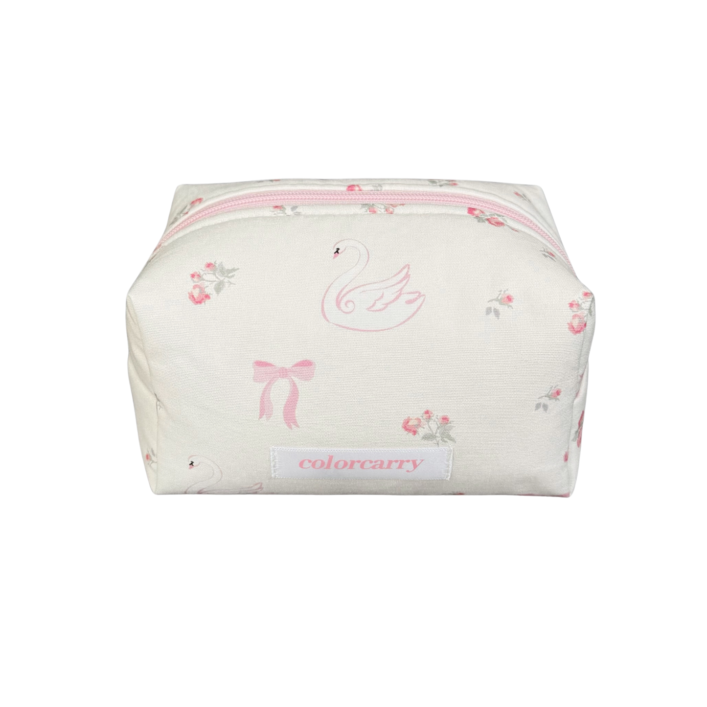 Swan Canvas Pouch pink, small size, soft canvas with swan design, Colorcarry