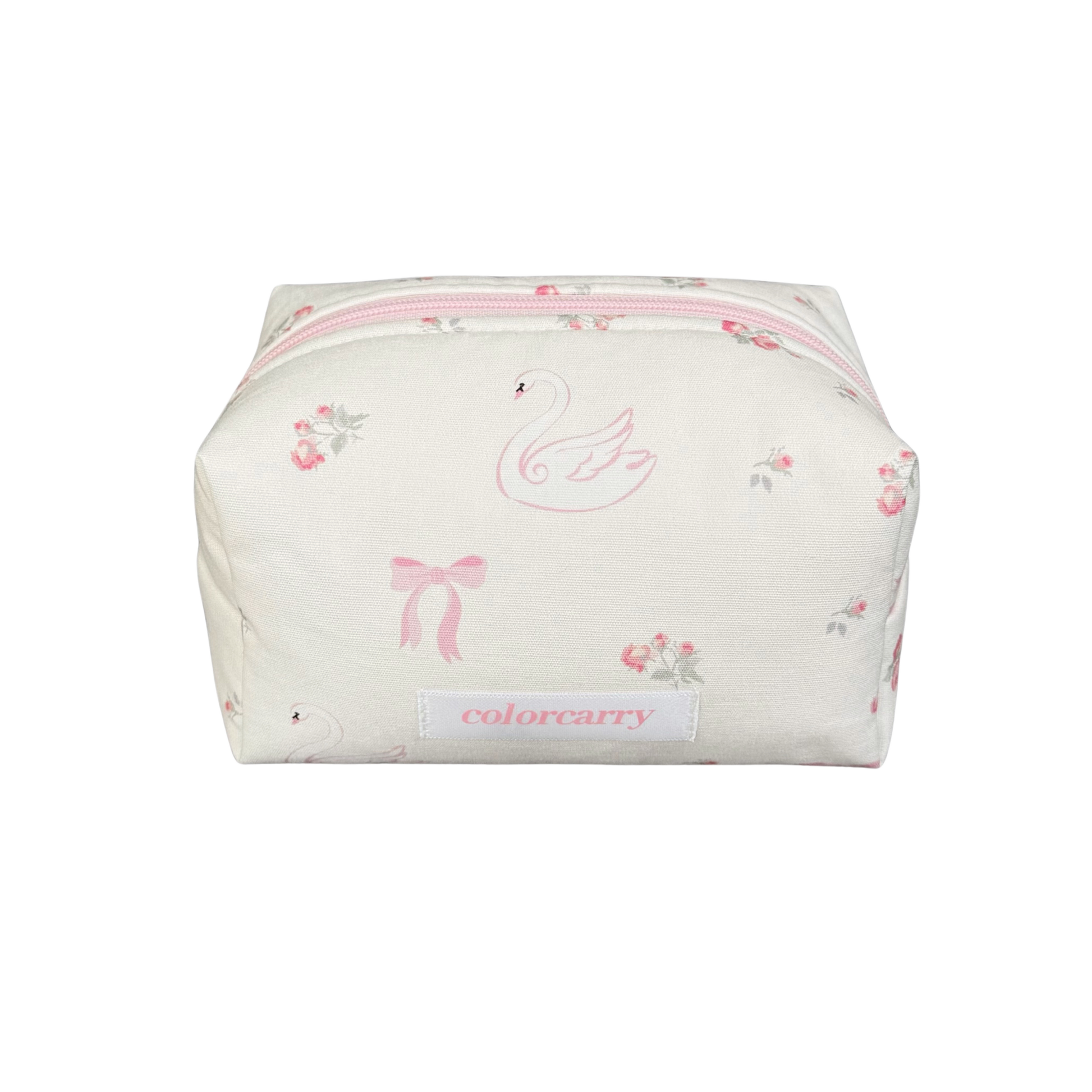 Swan Canvas Pouch pink, small size, soft canvas with swan design, Colorcarry