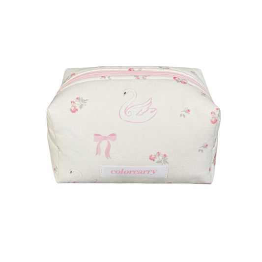Swan Canvas Pouch pink, small size, soft canvas with swan design, Colorcarry