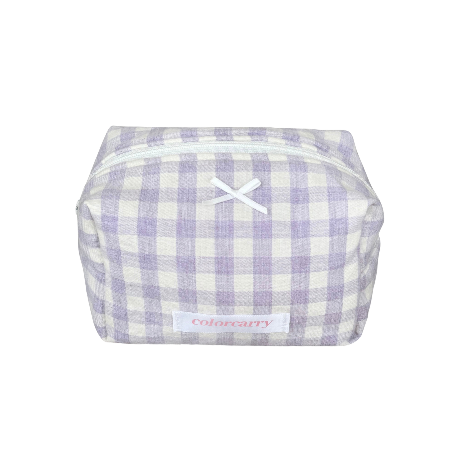 Gingham Cotton Makeup Pouch in purple, small size with gingham pattern, Colorcarry