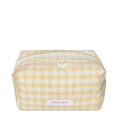 Gingham Cotton Makeup Pouch in yellow with soft gingham pattern, Colorcarry