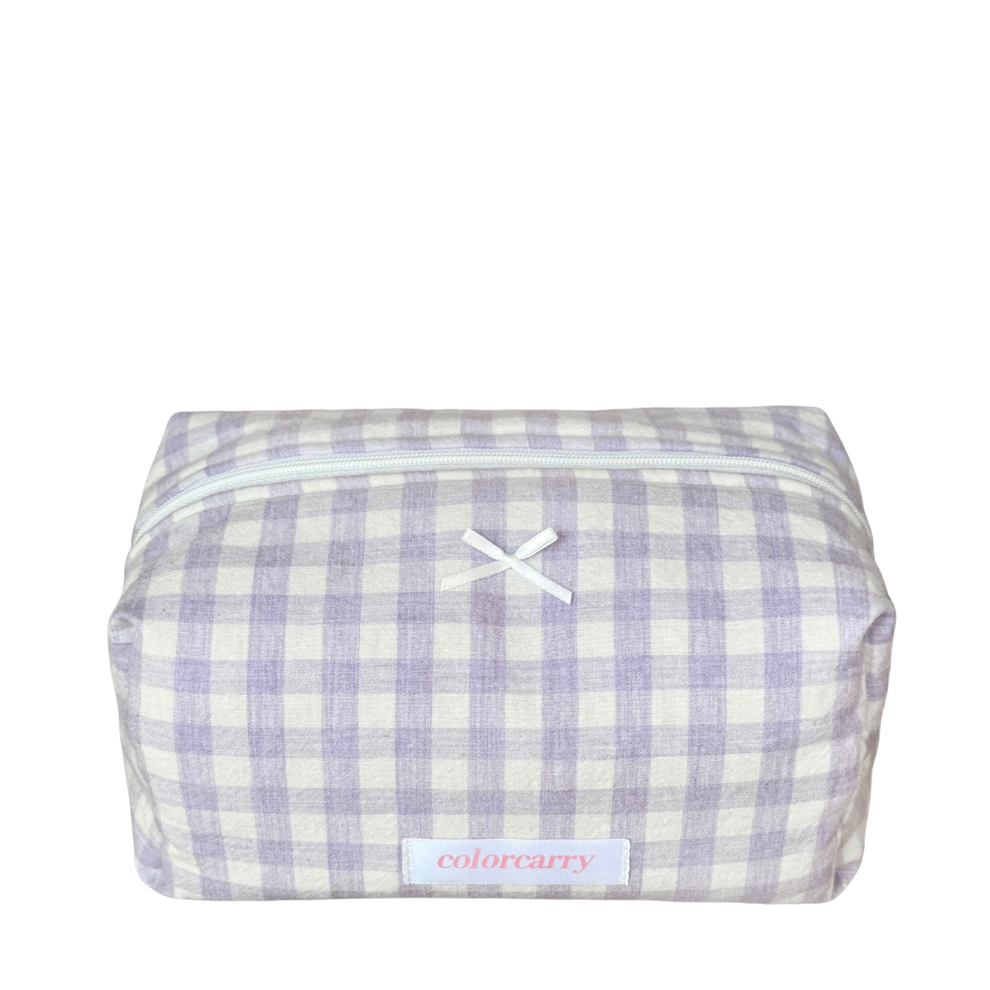 Gingham Cotton Makeup Pouch in purple with soft gingham pattern, Colorcarry