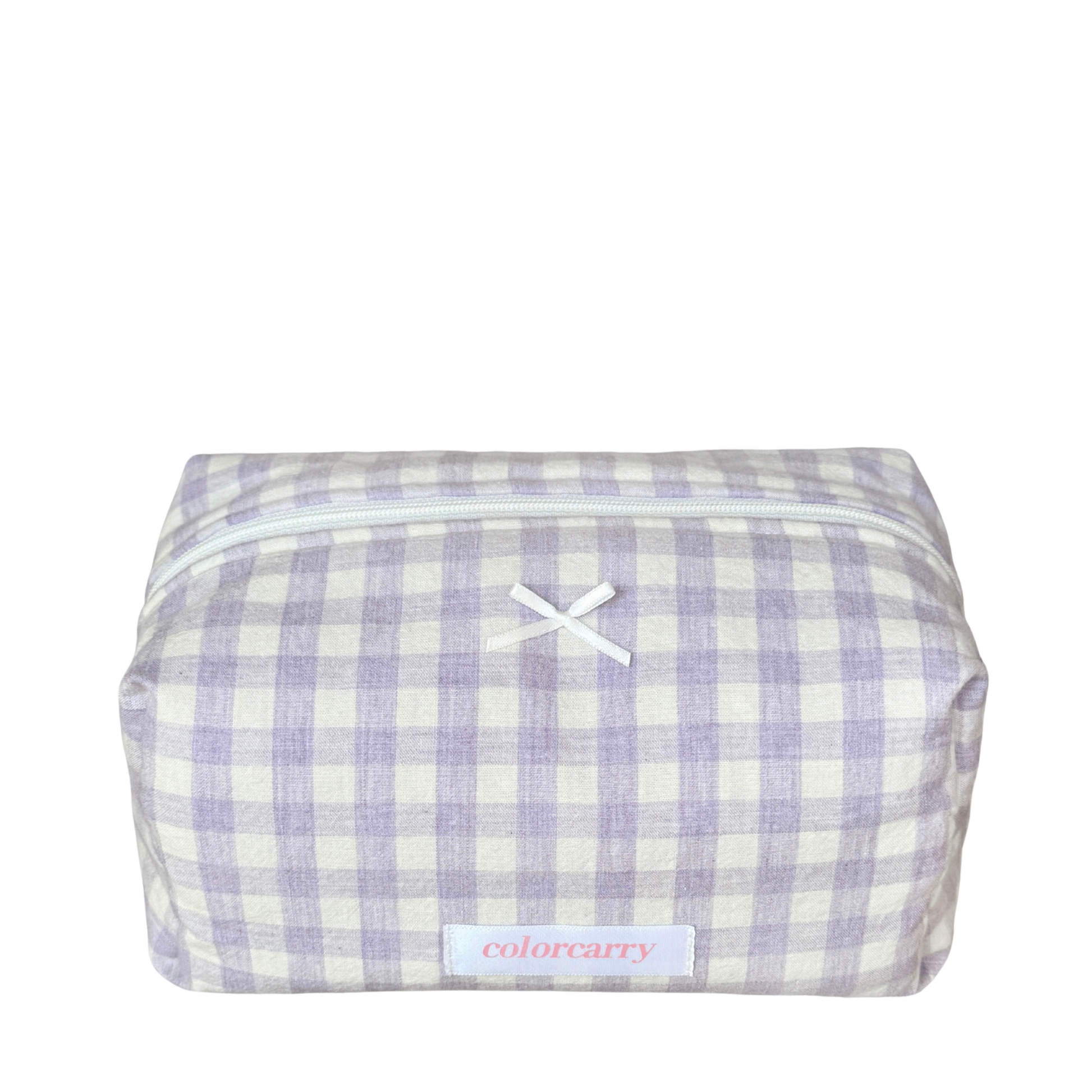Gingham Cotton Makeup Pouch in purple with soft gingham pattern, Colorcarry